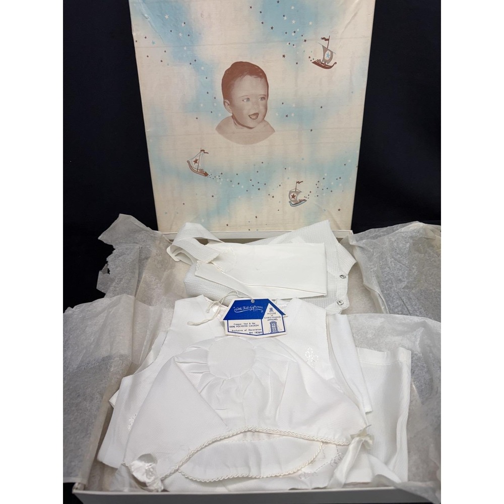 Vintage Christening 2 Sets 1960s Little Folks in Original Box 5 Pieces Baptism
